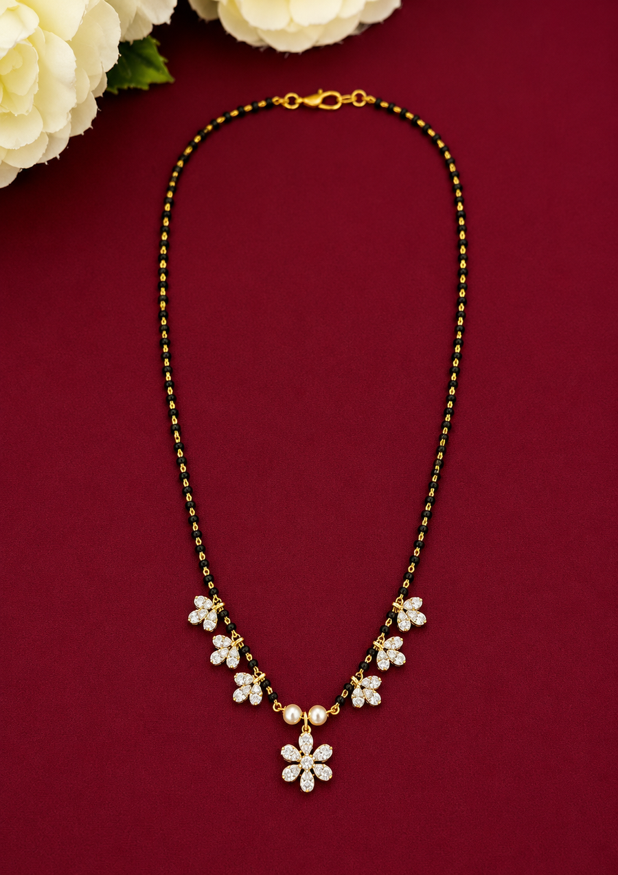 Floral Black Beads Necklace V813