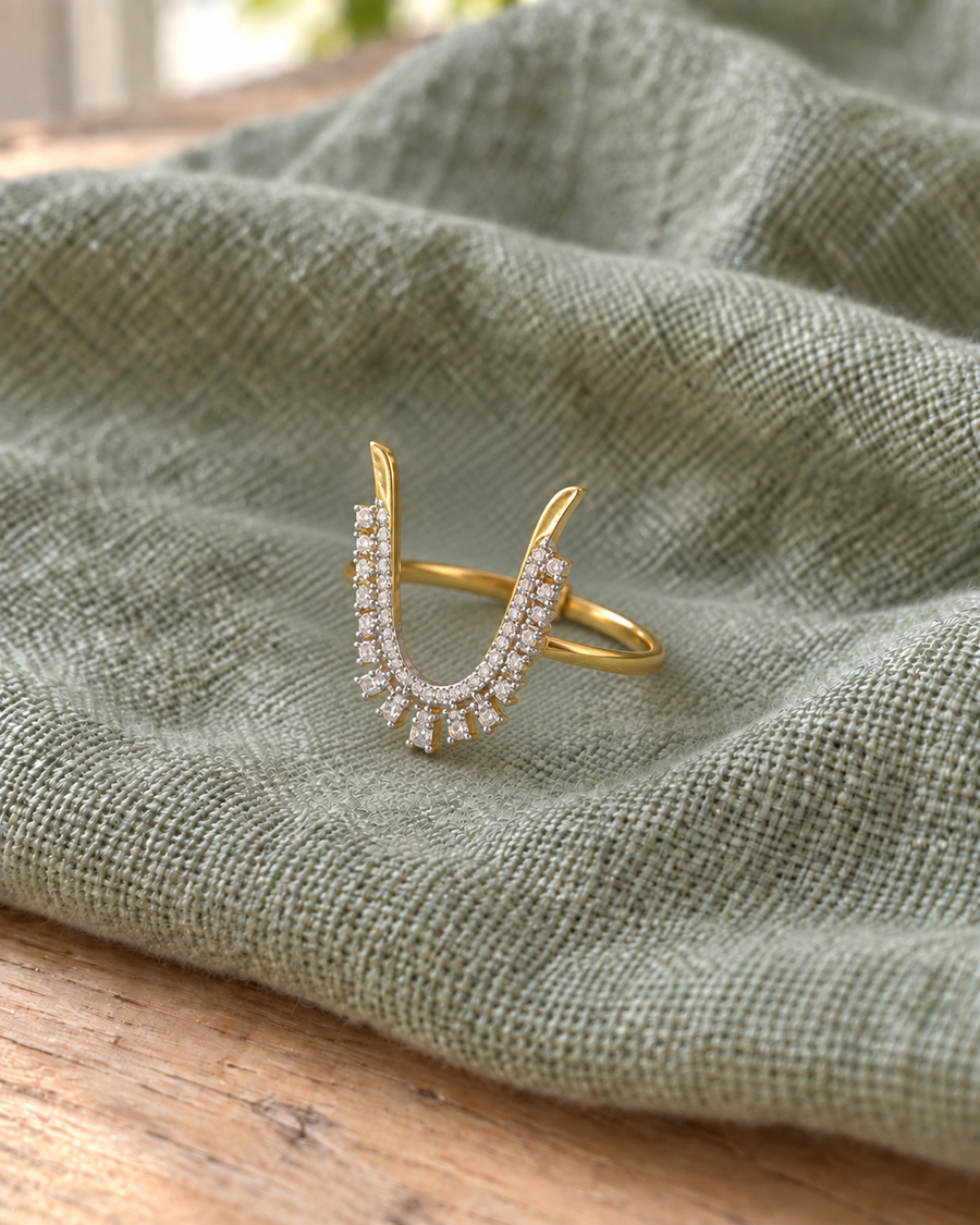 U-Shaped Stone-Studded Finger Ring