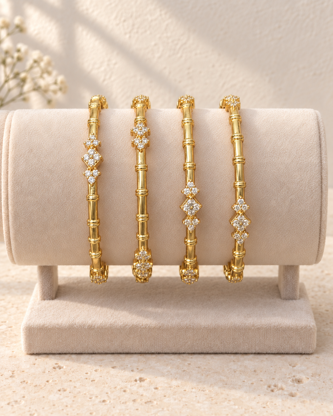 Gold-Tone White Stone Bangles V755