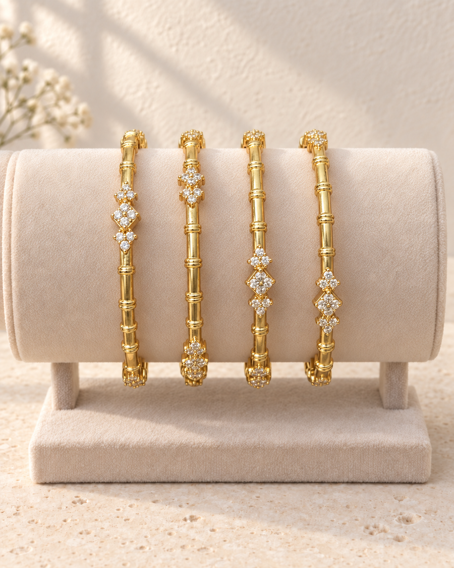 Gold-Tone White Stone Bangles V755