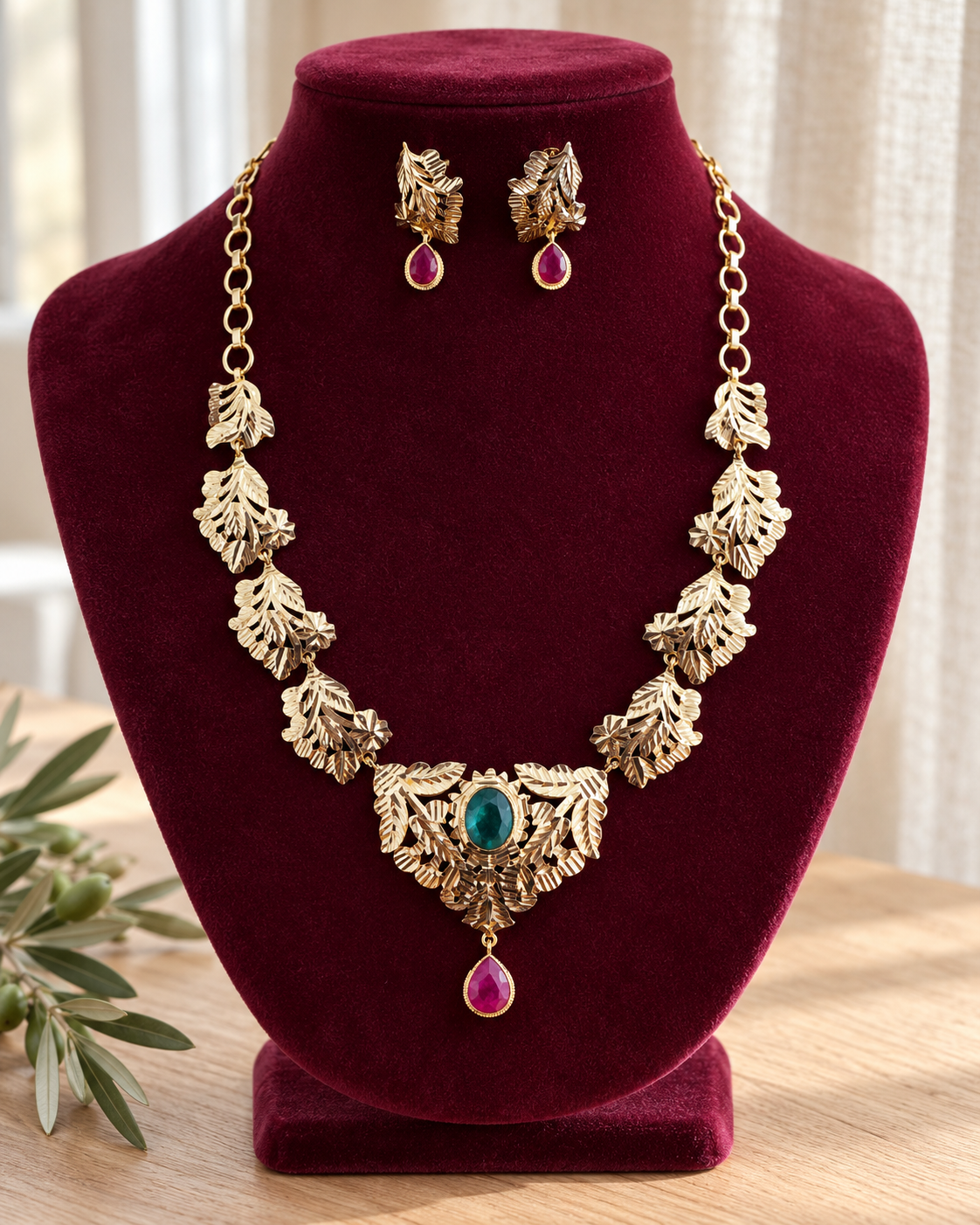 Leaf Design Statement Necklace Set