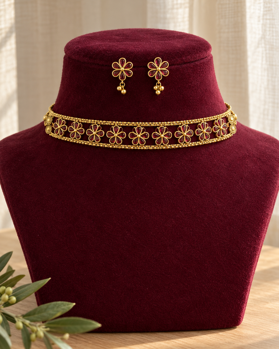 Antique Gold Floral Choker Set