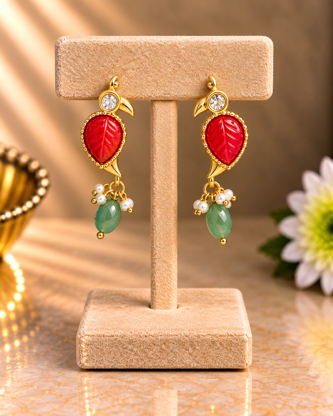Coral Leaf Drop Earrings