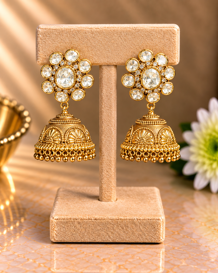 Antique Gold Kundan Jhumka V578
