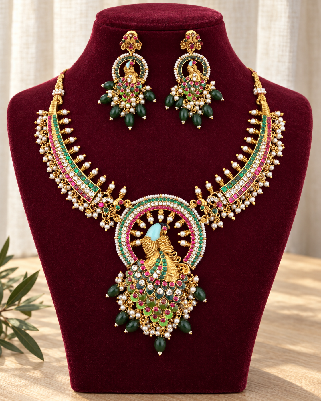 Peacock Kante Necklace Set