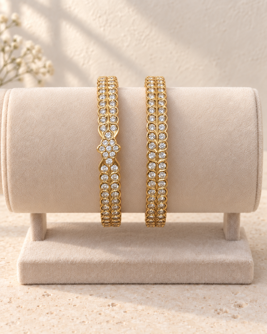 Gold-Tone White Stone Bangles V757
