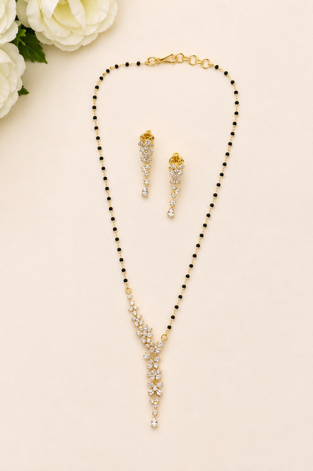 Floral Black Beads Necklace Set V808