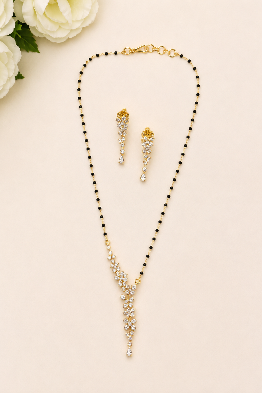 Floral Black Beads Necklace Set V808