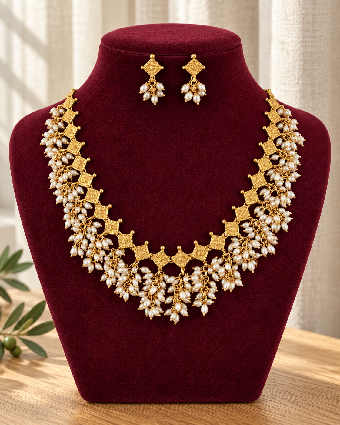 Pearl Cluster Necklace Set