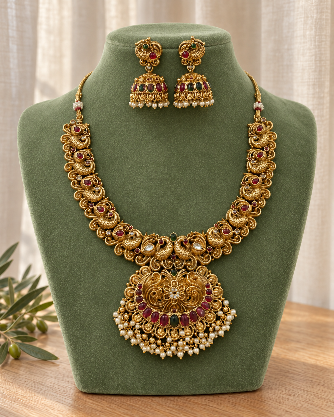 Antique Gold Peacock Necklace Set