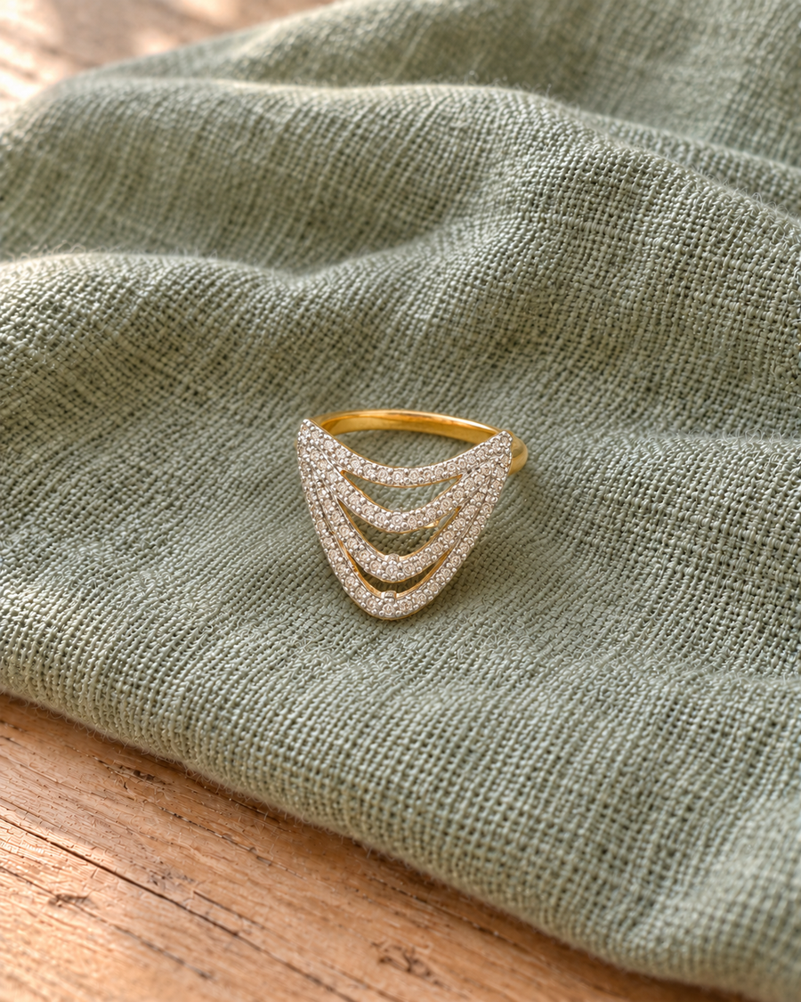 Layered Stone-Studded Finger Ring
