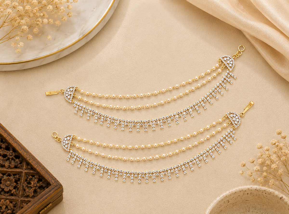 Pearl Diamond Earchains V894