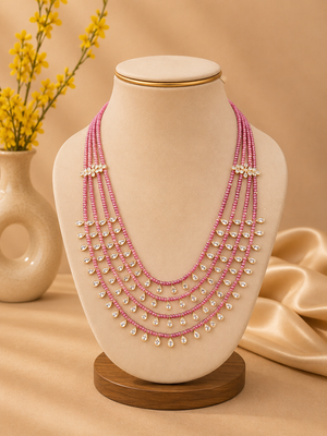 Pink Polki Layered Beaded Necklace V887