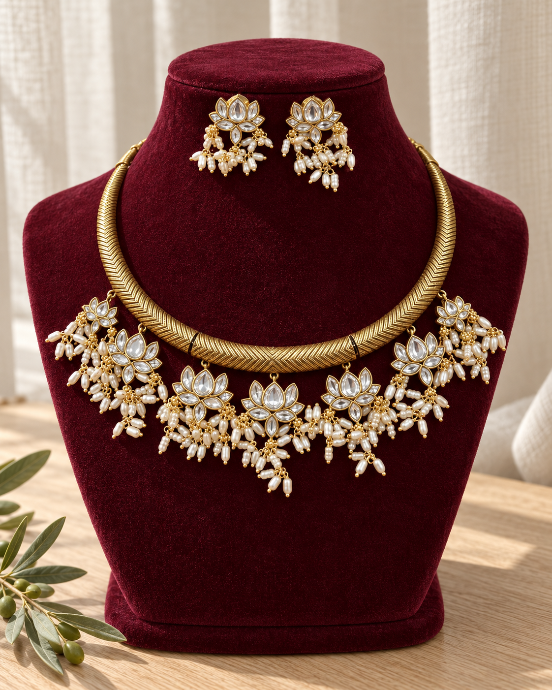 White Jadua Kundan Necklace Set