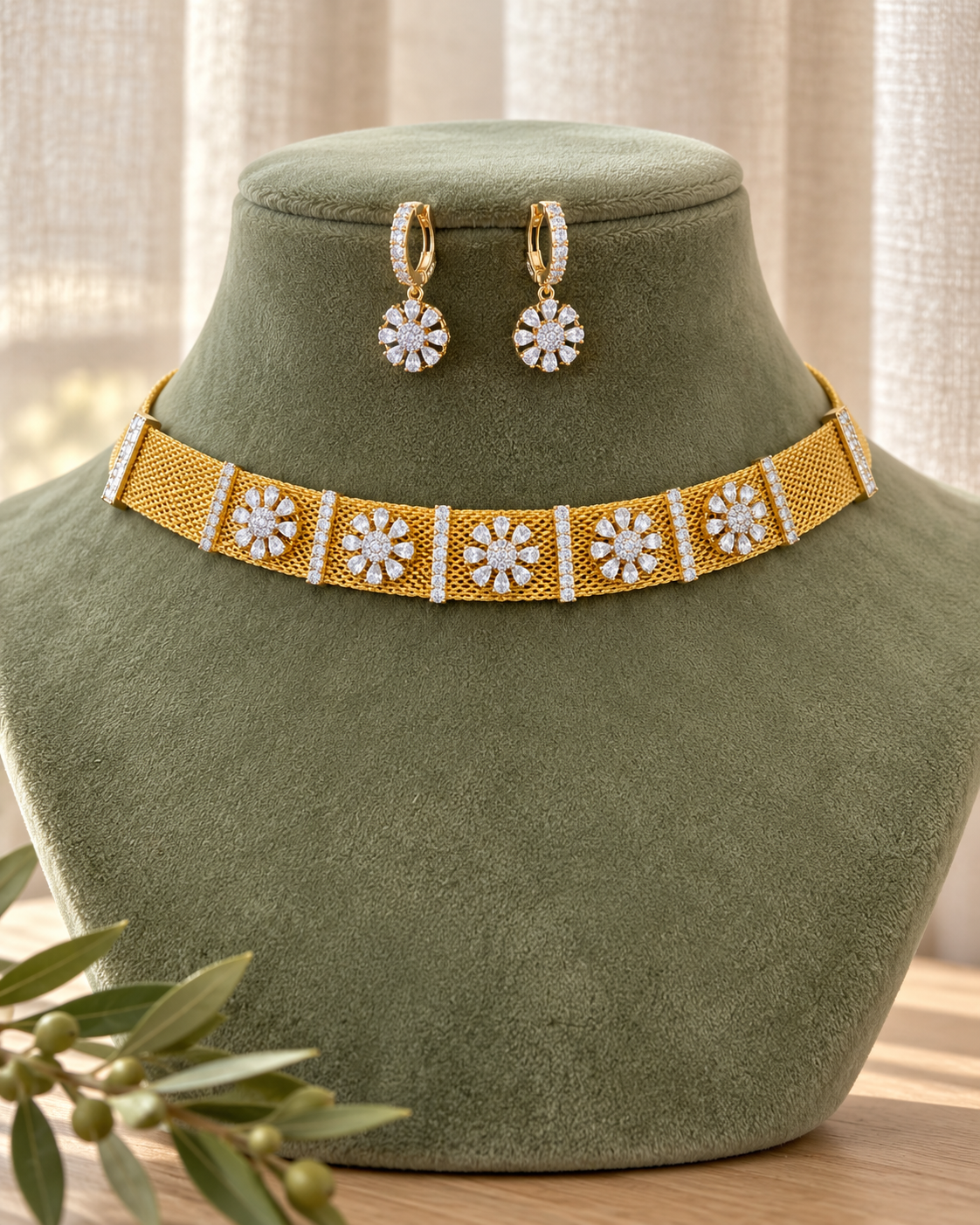 Floral Choker Set with Loop Earrings