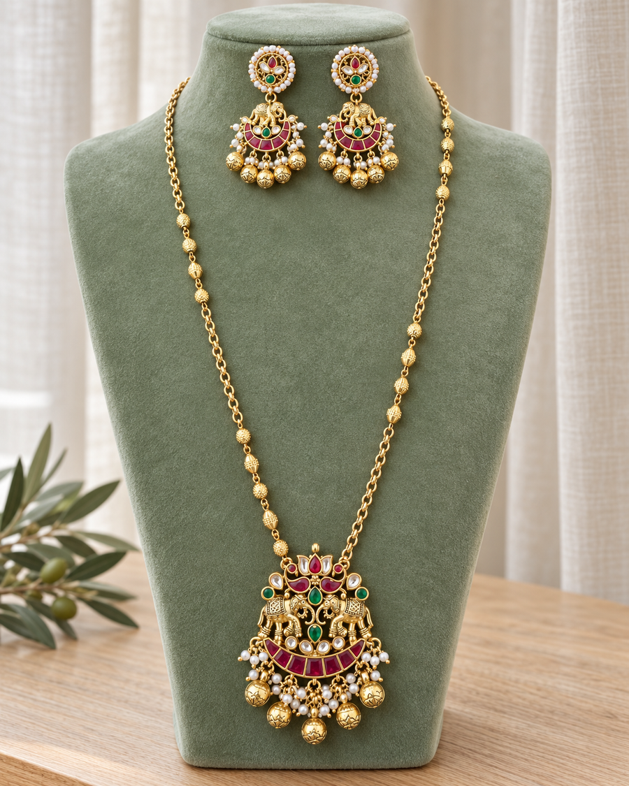 Elephant Motif Jadua Necklace Set