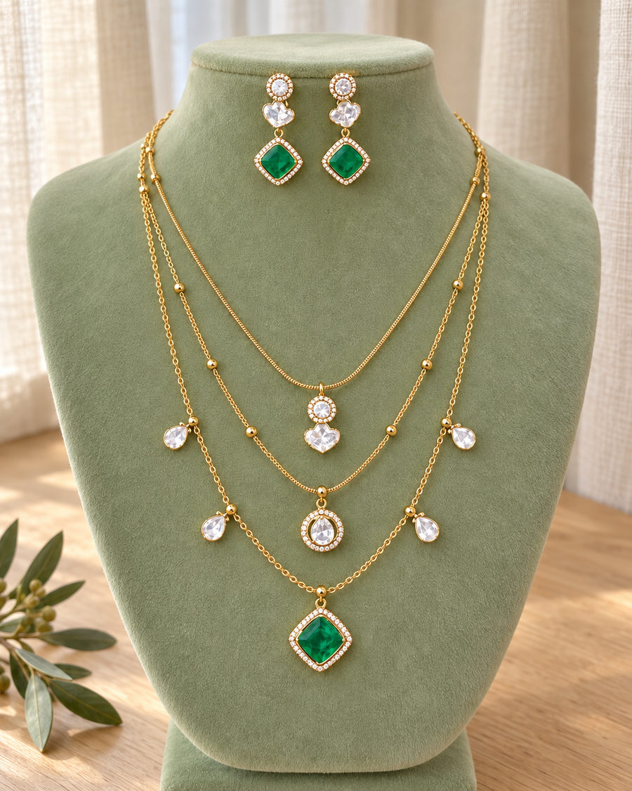 Layered Doublet Stone Necklace Set