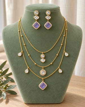 Layered Doublet Stone Necklace Set