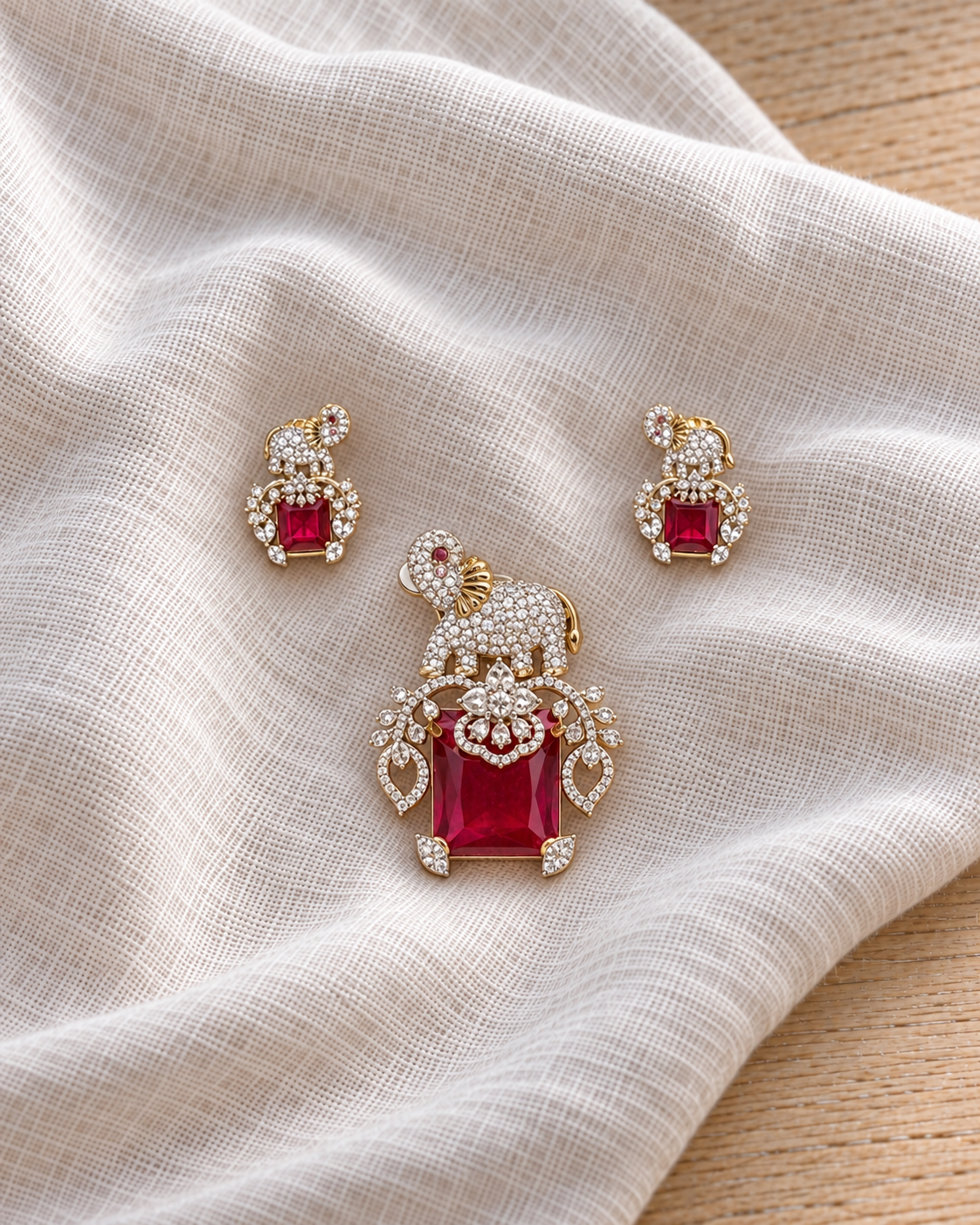 Elephant Ruby Pendant Set