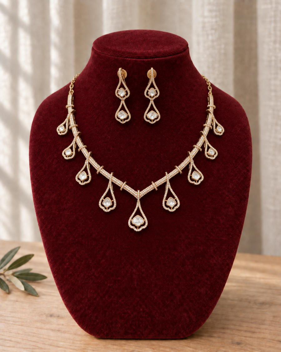 Diamond Finish Kundan Necklace Set