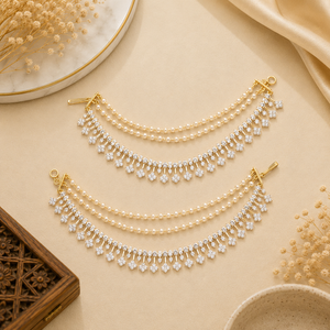 Pearl Diamond Tassel Earchains V892