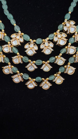 Mossanite Layered Green Beaded Necklace SetV888