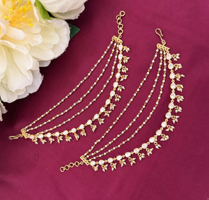 Pearl Mossanite Polki Earchains V879