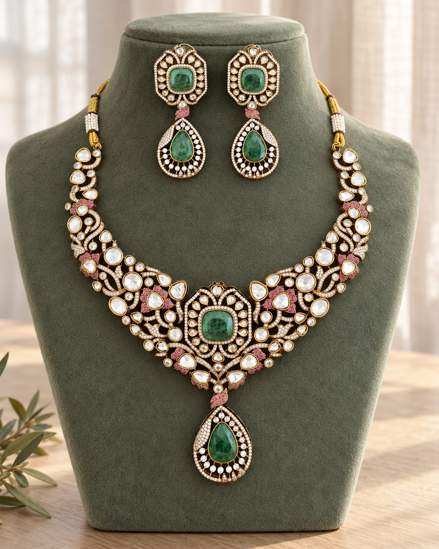 Victorian Finish Moissanite Statement Necklace Set