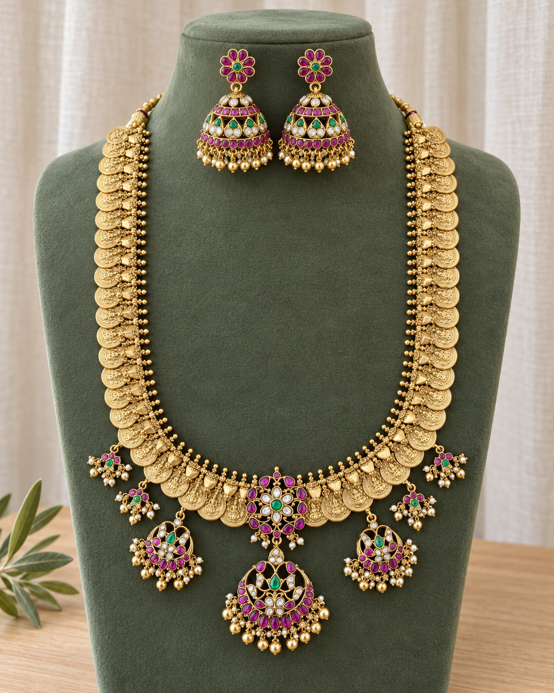 5-Locket Kaasu Jadua Kundan Long Haram Set