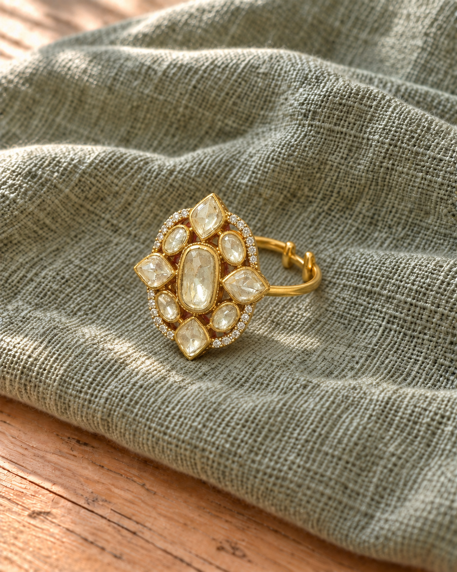 Adjustable Polki Finger Ring