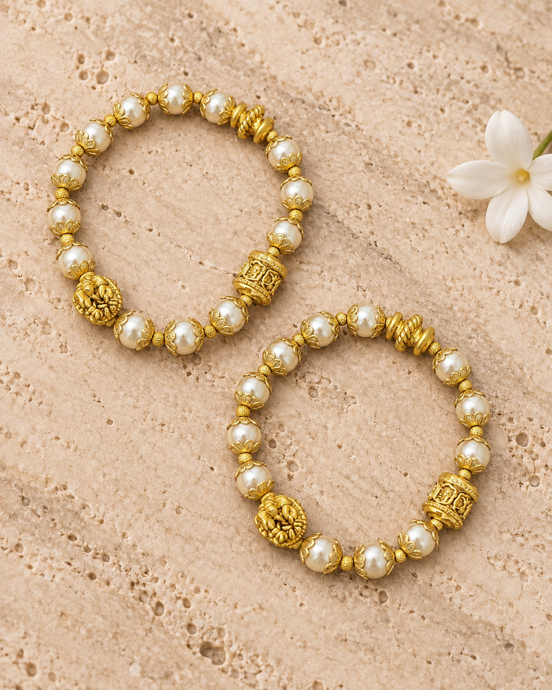 Antique Pearl Ganesha Adjustable Kada
