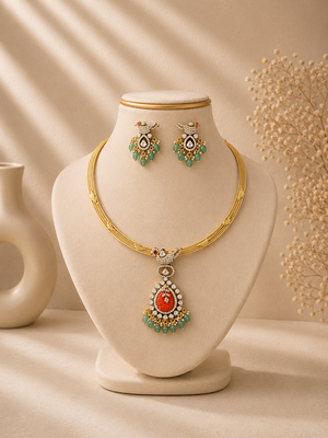 Victorian Coral Pendant Kante Set V354