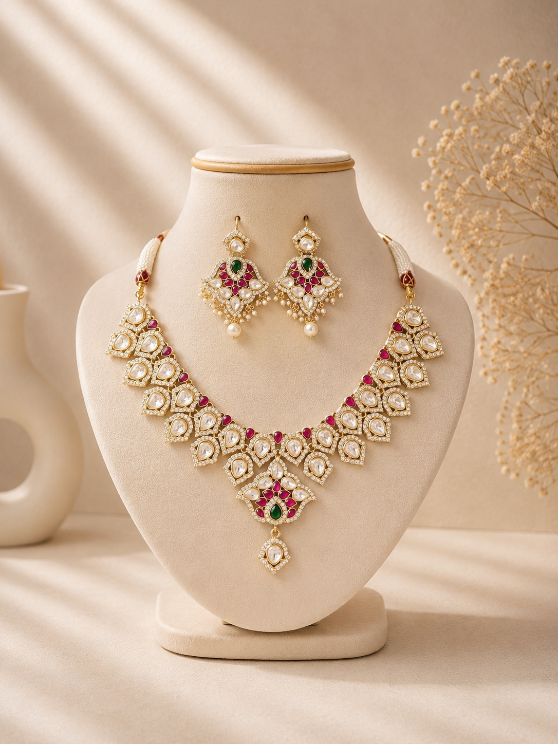 Moissanite Jadua Kundan Necklace Set V302