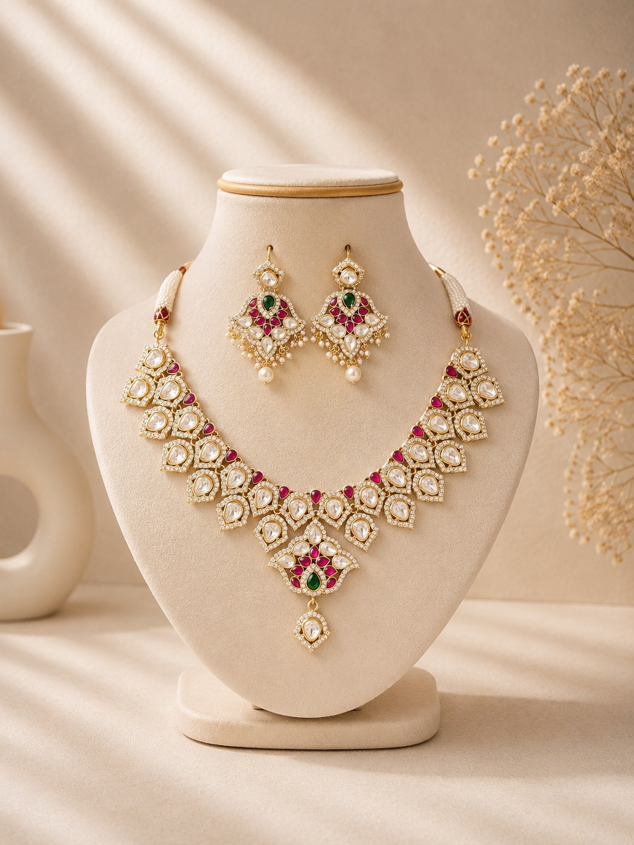 Moissanite Jadua Kundan Necklace Set V302